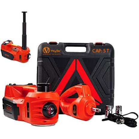 VOLTZ TY155HJS-5 Electric Hydraulic Car Jack 5 Ton with Impact Wrench & Air Pump | 12V 4-in-1 Automatic Car Repair Tool Kit – Orange