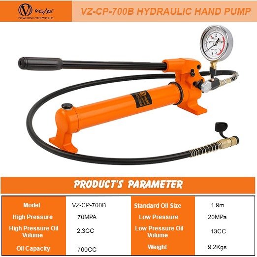 VOLTZ VZ - RSC-10150 Hydraulic Lifting Jack with CP 700B Hydraulic Pressure Gauge Pump Single Acting Ram 150mm Lifting Hydraulic Cylinder Jack Solid with Hand Pump 10 TON (6inch)