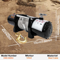 VOLTZ EWS-6000U 12V Electric winch with steel rope (2722kg) single line, battery-operated Remote control winch Cable (24M)/7.2mm alloy steel