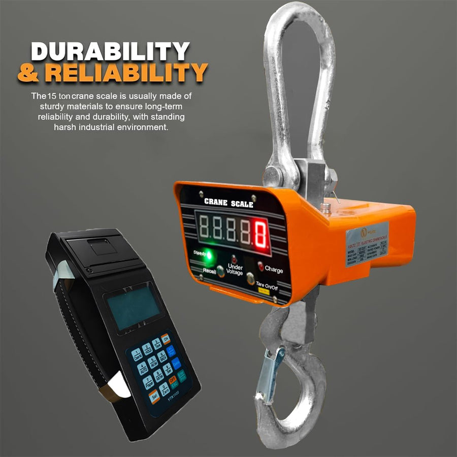 VOLTZ VZ-CS 15 Ton Digital Scale With YTK-1100 Handheld Data Printing Instrument 33000lb/15000Kg Digital Hanging Scale Industrial Heavy Duty Crane Scale with Remote Control