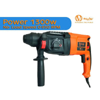 VOLTZ VZ-RH26 Rotary Hammer with 3 Modes, 1300W, Copper Armature, SDS Plus Chuck :26 mm, 950 RPM, Impact Energy 3J with Vibration Control Selector with Forward/Reverse Switch