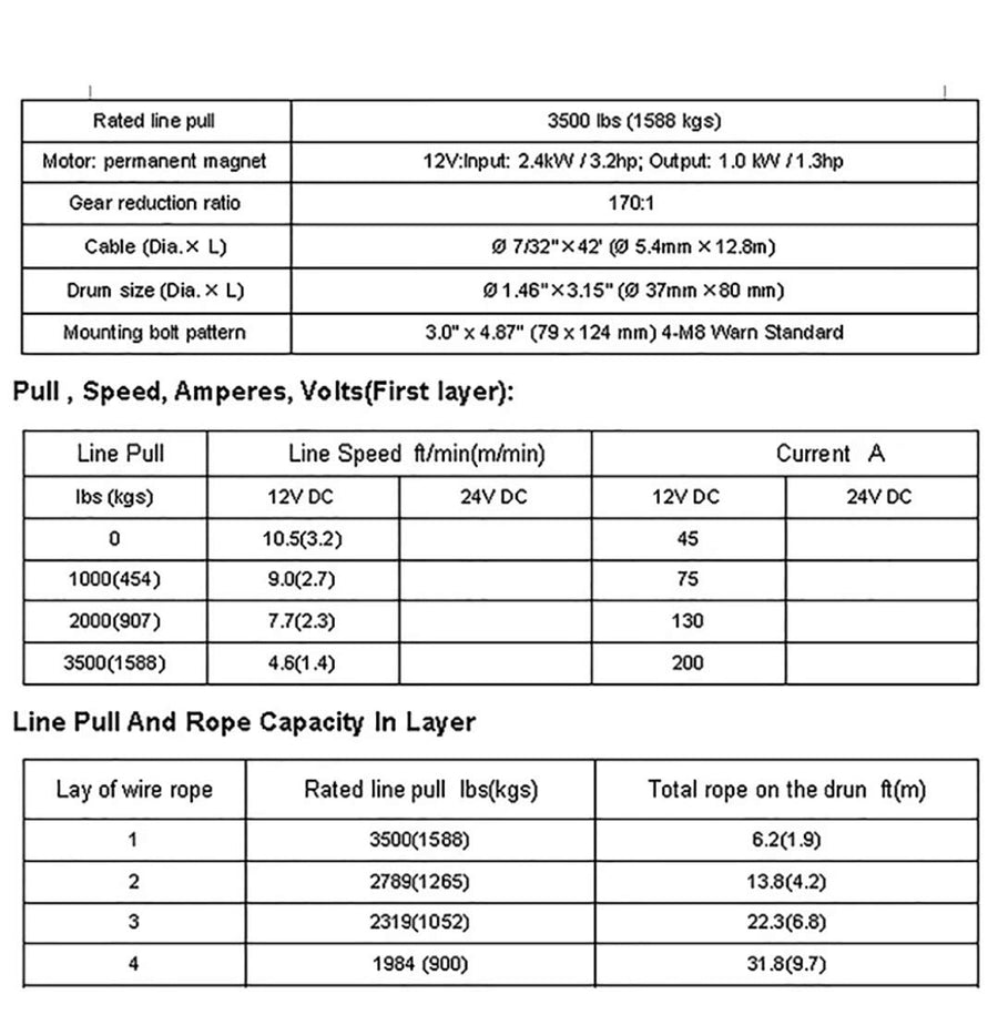 VOLTZ RUNVA EWP 3500U 12V Electric Winch (1588kg / 3500lbs)
