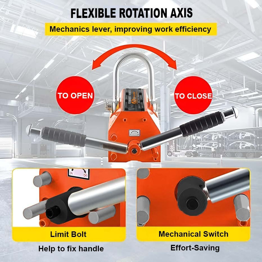 VOLTZ VZ-MPL-3Ton Permanent Magnetic Lifter (3000kg) Metal Plate and Cylinder Magnetic Lifting Crane Hoist Heavy Duty with Safety Lock Industrial Use