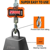 VOLTZ 2 Ton Mini Crane Scale, Hanging Scale Industrial Light Duty, Digital Crane Scale with Remote Control, Hardened Nylon case & LED Screen, 2200 lbs/2000 kg,High Precision for Construction, Factory