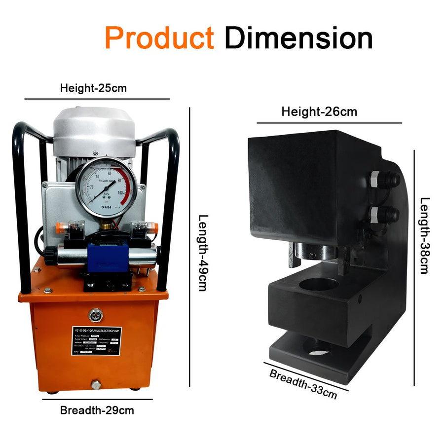 VOLTZ CH-100 Hydraulic Hole Punching Tool with VZ-DB075-D2 750w Electric Pump  Hole Digger Force Puncher Smooth Hole Puncher for Iron Plate Copper Bar Aluminium Stainless Steel Dies, 22, 25, 28,32