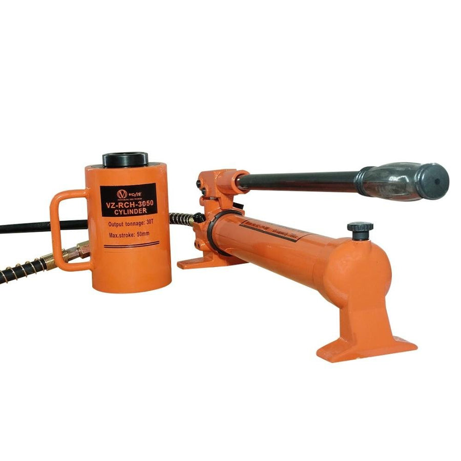VOLTZ VZ-RCH-3050 Hydraulic Lifting Jack Hydraulic Hollow Hole Cylinder Jack with CP 700 Hydraulic Pump Single Acting Ram 50mm Lifting Hydraulic Cylinder Jack Solid with Hand Pump 30 TON (2inch)