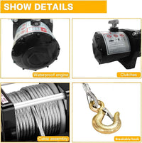 VOLTZ EWS-9500U 12VDC Electric winch with steel rope (5443kg) single line, battery-operated Remote control winch Cable (28.5M/9.3mm) alloy steel