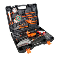 VOLTZ VZ-TK-14 Agriculture Tool Kit 14 Pcs Gardening Tools Heavy Duty Aluminum Garden Hand Tools with Storage Box, Ergonomic Handle Shovel Trowel Rake Weeder Shear Sprayer, Gardening Gift for Men & Women