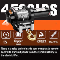 VOLTZ EWS-4500U12V Electric winch with steel rope (2041kg) single line, battery-operated Remote control Cable (10M)/5.3mm alloy steel