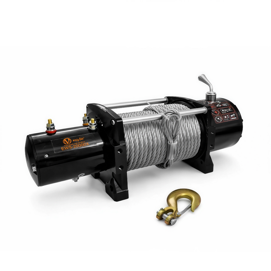VOLTZ EWS-20000U 24v Electric winch with steel rope (9090kgs) single line, battery-operated Remote control winch Cable (11.5M/26mm) alloy steel