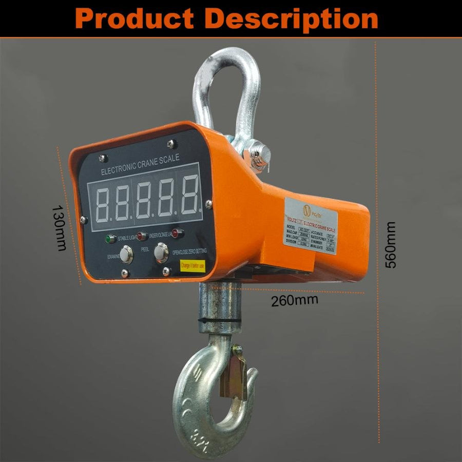 VOLTZ 2 Ton Mini Crane Scale, Hanging Scale Industrial Light Duty, Digital Crane Scale with Remote Control, Hardened Nylon case & LED Screen, 2200 lbs/2000 kg,High Precision for Construction, Factory