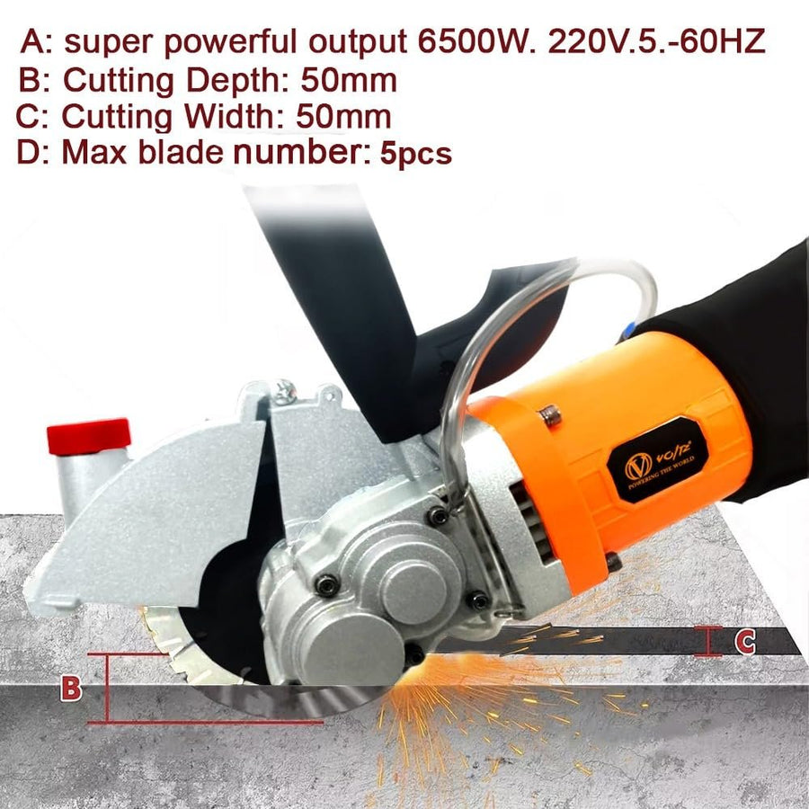 VOLTZ BWC-156 Brushless Wall chaser machine 6500W with 5 Blade groove cutting machine slotting electric wall chaser 220V, 6300 RPM marble concrete cutter Machine