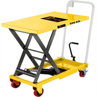 VOLTZ 500 Kg Hydraulic Lift Trolley Max. Height 1500 mm Manual Scissor Lift Table w/ 4 Wheels and Foot Pump, Elevating Hydraulic Cart for Material Handling, Yellow