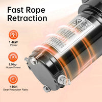 VOLTZ EWS-4500U12V Electric winch with steel rope (2041kg) single line, battery-operated Remote control Cable (10M)/5.3mm alloy steel
