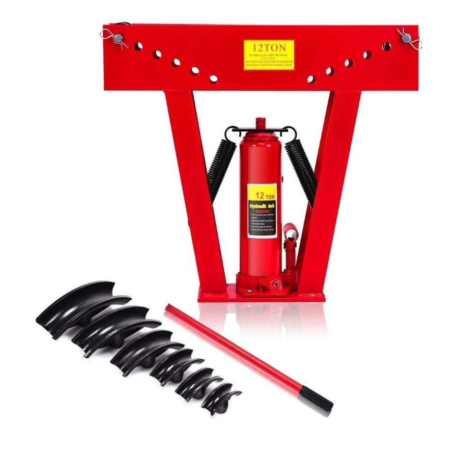 VOLTZ 12 Ton Heavy Duty Hydraulic Tube Bender 180 Degree Tubing Metal Steel Iron Exhaust Pipe Bending upto 2" W/ 6 Dies (RED)