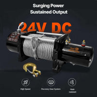 VOLTZ EWS-20000U 24v Electric winch with steel rope (9090kgs) single line, battery-operated Remote control winch Cable (11.5M/26mm) alloy steel