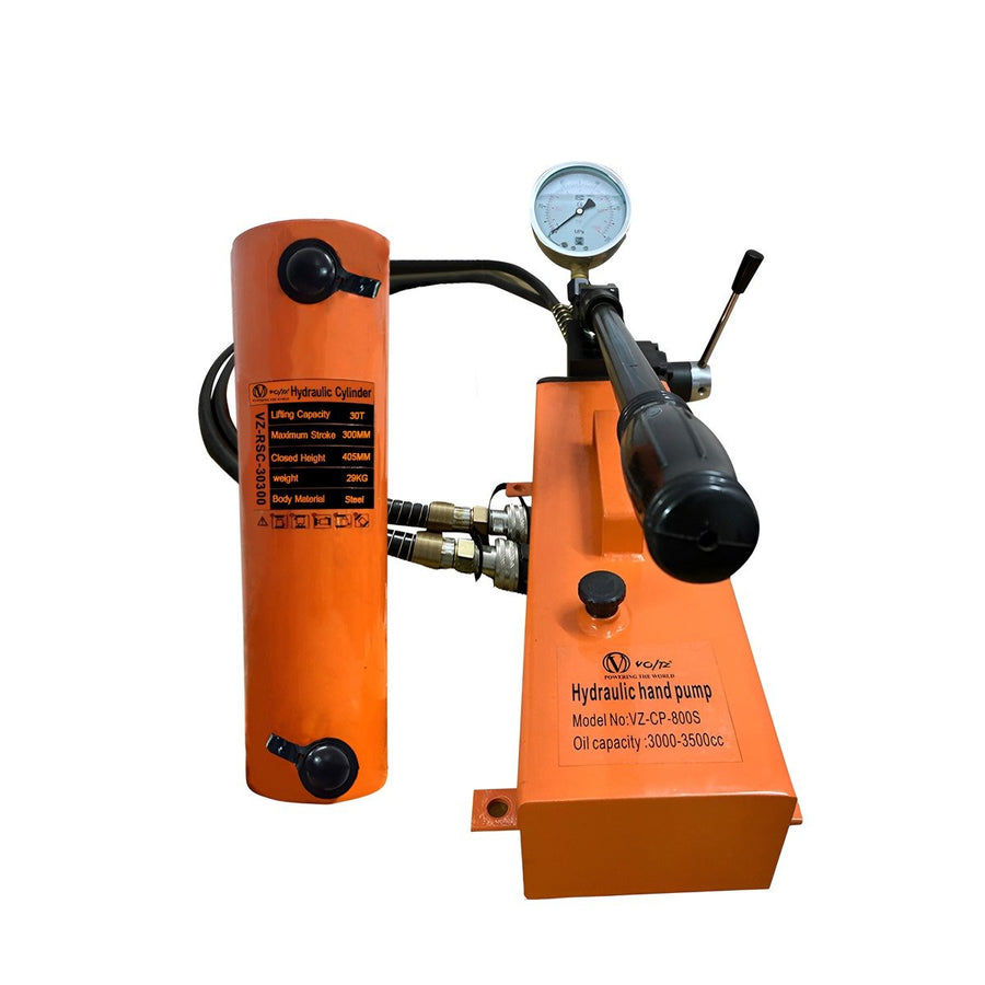 VOLTZ VZ-RSC-30300 Hydraulic Lifting Jack with CP-800S Hydraulic Pump Single Acting Ram 300mm Lifting Hydraulic Cylinder Jack Solid with Hand Pump 30TON