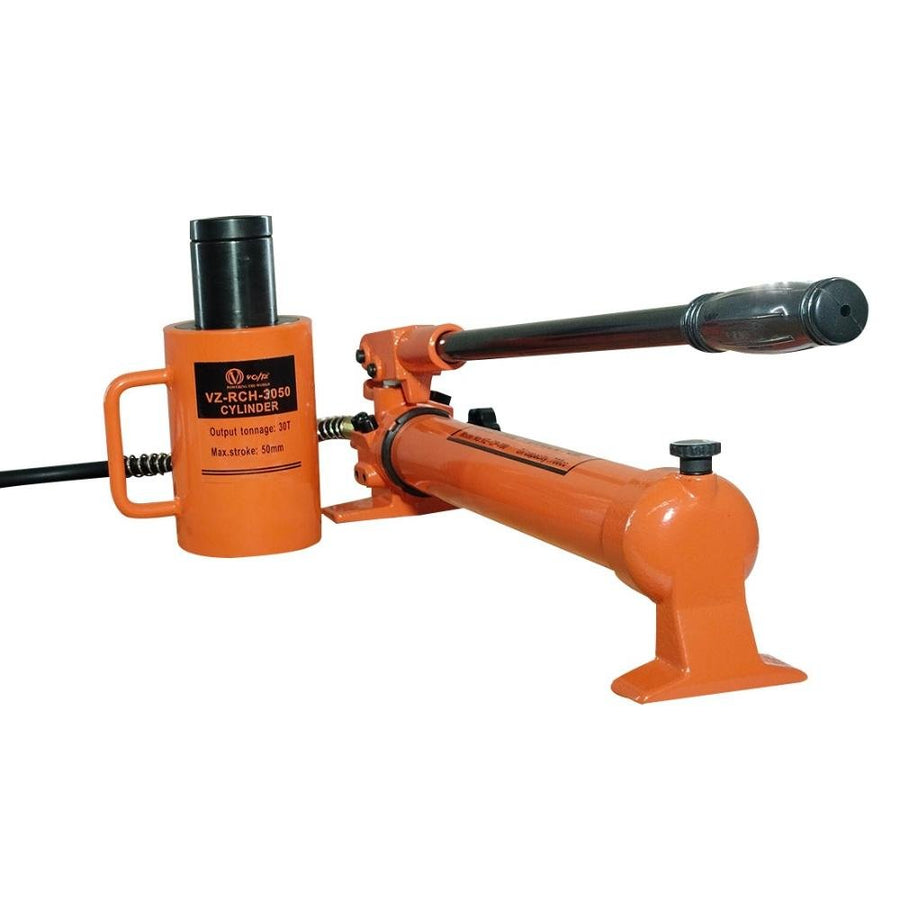 VOLTZ VZ-RCH-3050 Hydraulic Lifting Jack Hydraulic Hollow Hole Cylinder Jack with CP 700 Hydraulic Pump Single Acting Ram 50mm Lifting Hydraulic Cylinder Jack Solid with Hand Pump 30 TON (2inch)