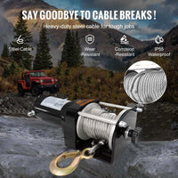 VOLTZ EWS-3000U 12V Electric winch with steel rope (1361kg) single line, battery-operated Remote control winch Cable (8M)/4.8mm alloy steel
