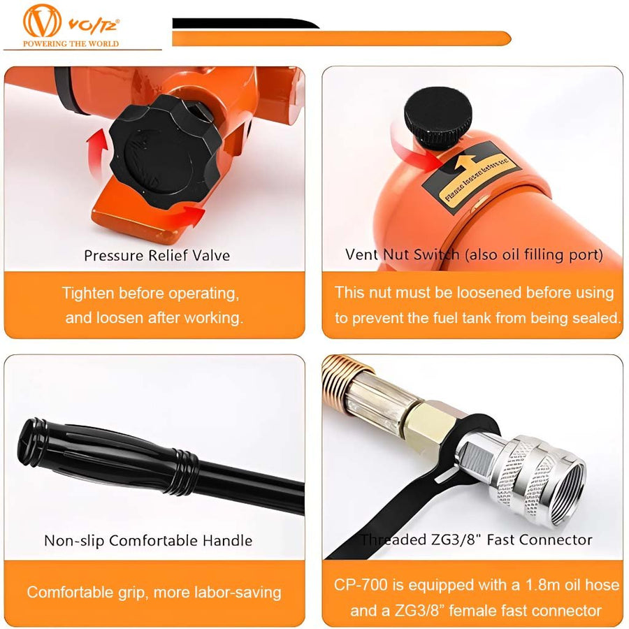 VOLTZ VZ-SN-20100 Hydraulic Lifting Jack with CP-700 Hydraulic Pump Single Acting Lock Nut lifting Stroke 100MM Lift Cylinder Jack Solid 20TON (4inch)