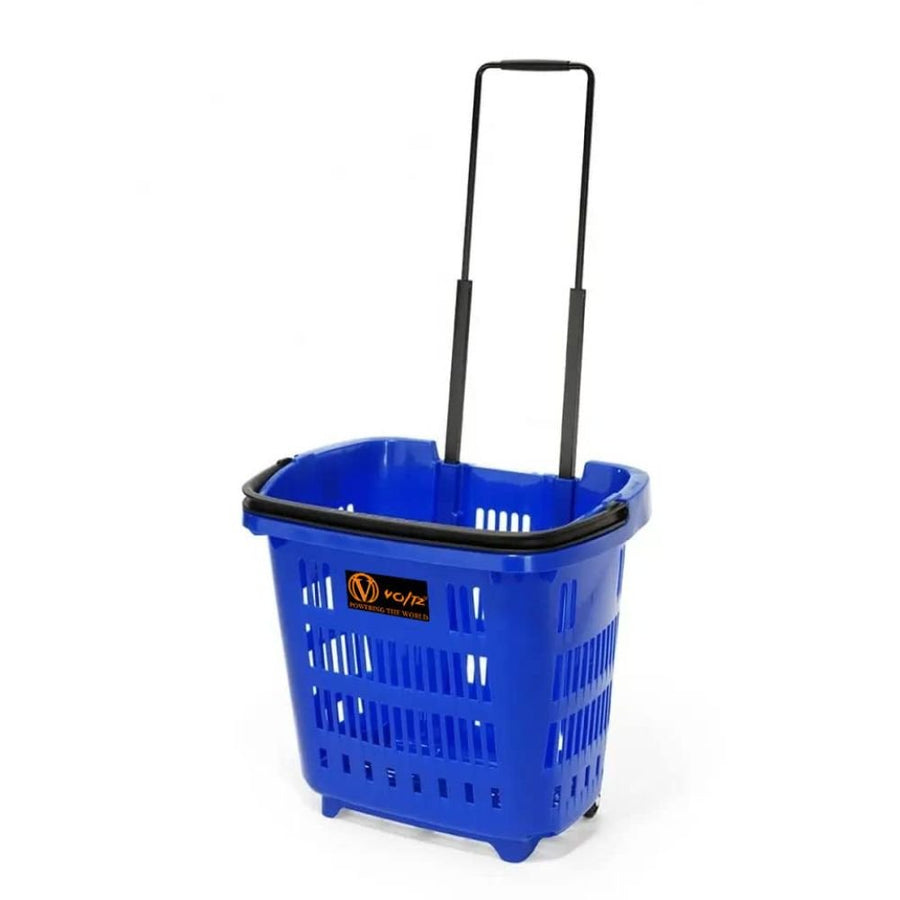 VOLTZ Trolley Basket Plastic Shopping Basket 45 LTR Capacity with Rolling Coasters and Long Handle for Comfortable Shopping Blue Colour