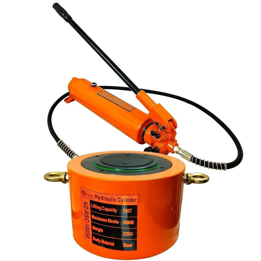 VOLTZ VZ-RSC-10050 Hydraulic Lifting Jack with CP 700A Hydraulic Pump Single Acting Ram 50mm Lifting Hydraulic Cylinder Jack Solid with Hand Pump 100 TON