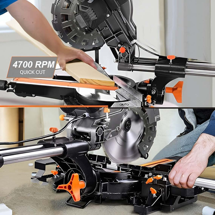 VOLTZ VZ-MS210 Miter Saw 2200W 8" with Dual Bevel Sliding Compound Miter Saw with Laser & Corded Electric LED Light 4700 RPM 210mm, 2.6mm Blade Dia & 80T TCT Blade, Professional Mitersaw