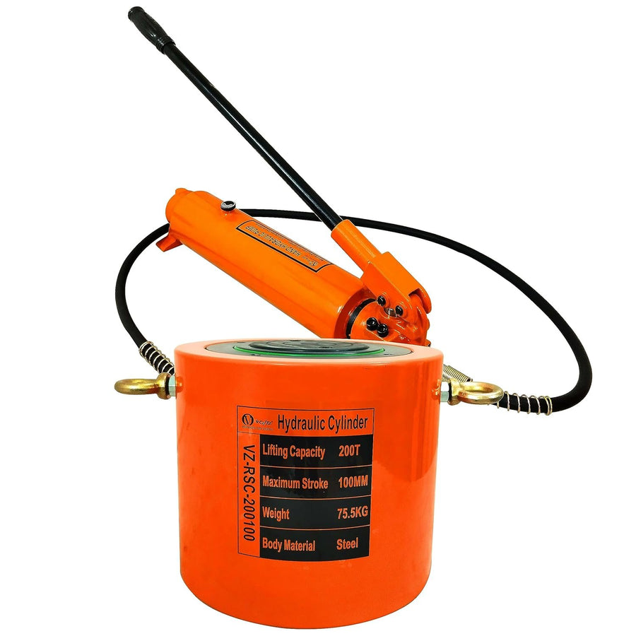 VOLTZ VZ-RSC-200100 Hydraulic Lifting Jack with CP 700A Hydraulic Pump Single Acting Ram 100mm Lifting Hydraulic Cylinder Jack Solid with Hand Pump 200 TON