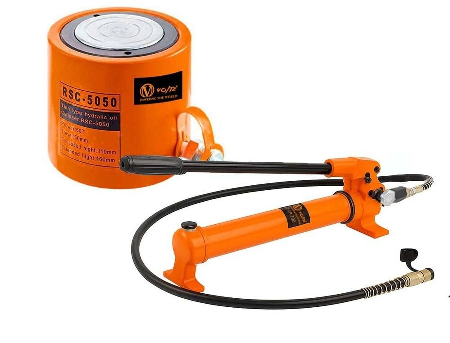 VOLTZ  RSC 5050700 Hydraulic cylinders 50T 2Inch Stroke Hydraulic Cylinder Jack Solid With Hand pump Single Acting Hydraulic Ram Cylinder 50mm Hydraulic Lifting Cylinders (50T 2Inch)