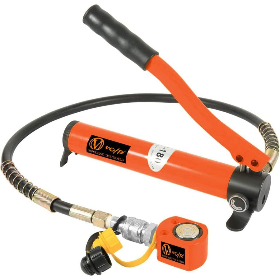 VOLTZ VZ-FPY-5T + CP180 Hydraulic Cylinders Jack With Hand Pump CP-180, 5 TON Ultra-thin Hydraulic Lifting Cylinder Ram Stroke 8 mm for Bridges/Building/Machinery Industries with Hand Pump