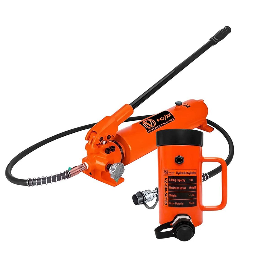 VOLTZ VZ-RCH-10075 Hydraulic Hollow Hole Cylinder Jack with CP 700A Hydraulic Pump Single Acting Ram 75mm Lifting Hydraulic Cylinder Jack Solid with Hand Pump 100 TON (3inch)