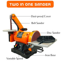 VOLTZ VZ-VDS-550 Electric Belt Grinder Sander (25 x 762 mm) Electric Belt & Disc (150mm) Sander 550W Grinder Polisher 2000-2850RPM Variable Speed Metal Bench Sanding Machine