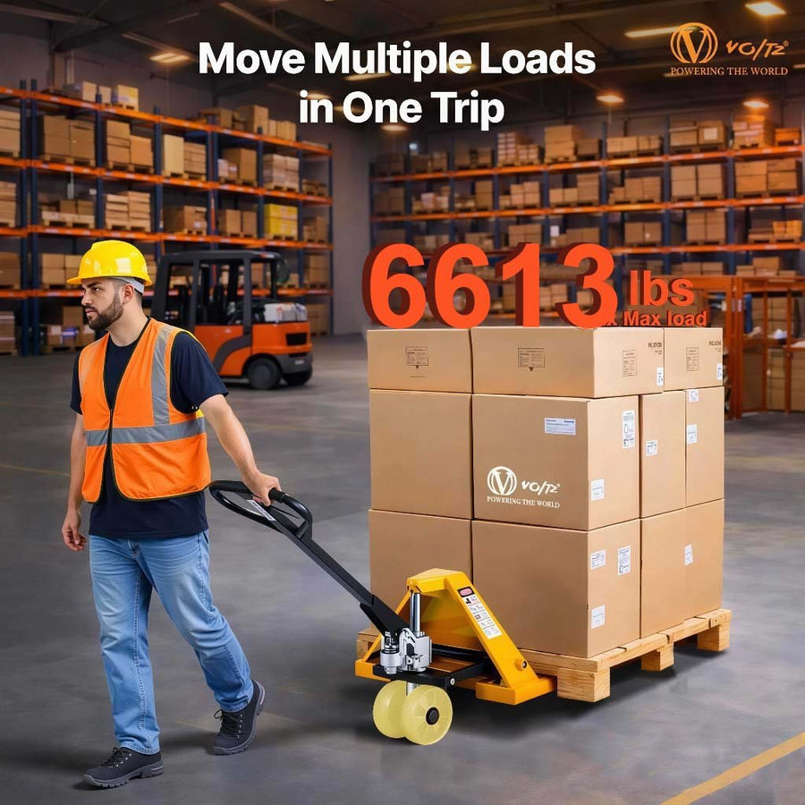 VOLTZ PT-3 Ton Hydraulic Hand Pallet Truck 3000kg Lift Height 200mm, Fork Size 1350x540x12000mm Heavy Duty 3 Stage Lever Manual Use for Warehouse, Factory Operations