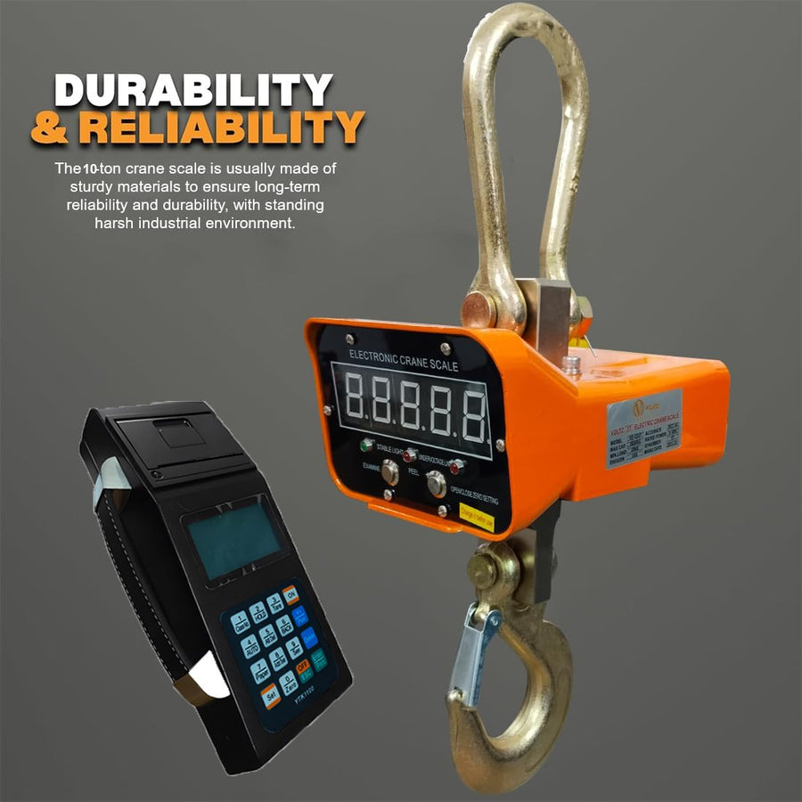 VOLTZ VZ-CS 10 Ton Digital Scale With YTK-1100 Handheld Data Printing Instrument 22000lb/10000Kg Digital Hanging Scale Industrial Heavy Duty Crane Scale with Remote Control