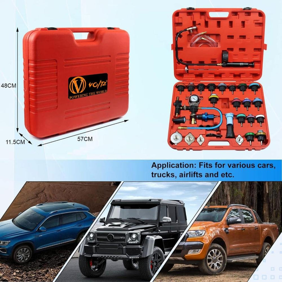 VOLTZ VZ-DN-G1029 28-Piece Universal Radiator Pressure Tester Kit with Vacuum Purge & Coolant Refill