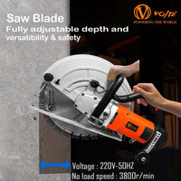 VOLTZ WC-400X Electric Wall Chaser 7200W | 15.7-Inch (400mm) Saw with Guide Roller, Water Line | 3800RPM, 155mm Depth Diamond Cutting Blade 220V Wall, Marble, Concrete Cutter Machine
