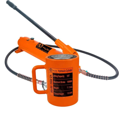 VOLTZ VZ-RSC-50100 Hydraulic Lifting Jack with CP 700A Hydraulic Pump Single Acting Ram 100mm Lifting Hydraulic Cylinder Jack Solid with Hand Pump 50 TON