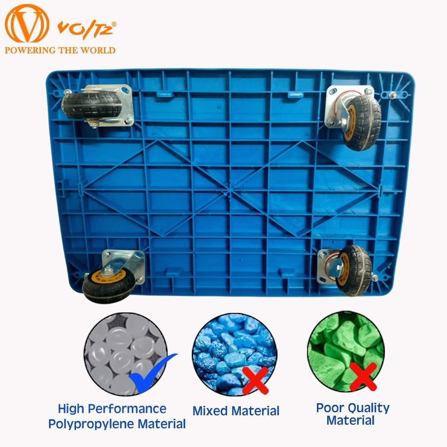VOLTZ-VTC-400kg Plastic Platform Trolley With Fence Double Handrail Platform Trolley 400kg For Loading And Storage Materials 360 Degree Swivel Wheels, Portable, Foldable Easily Storable Trolley