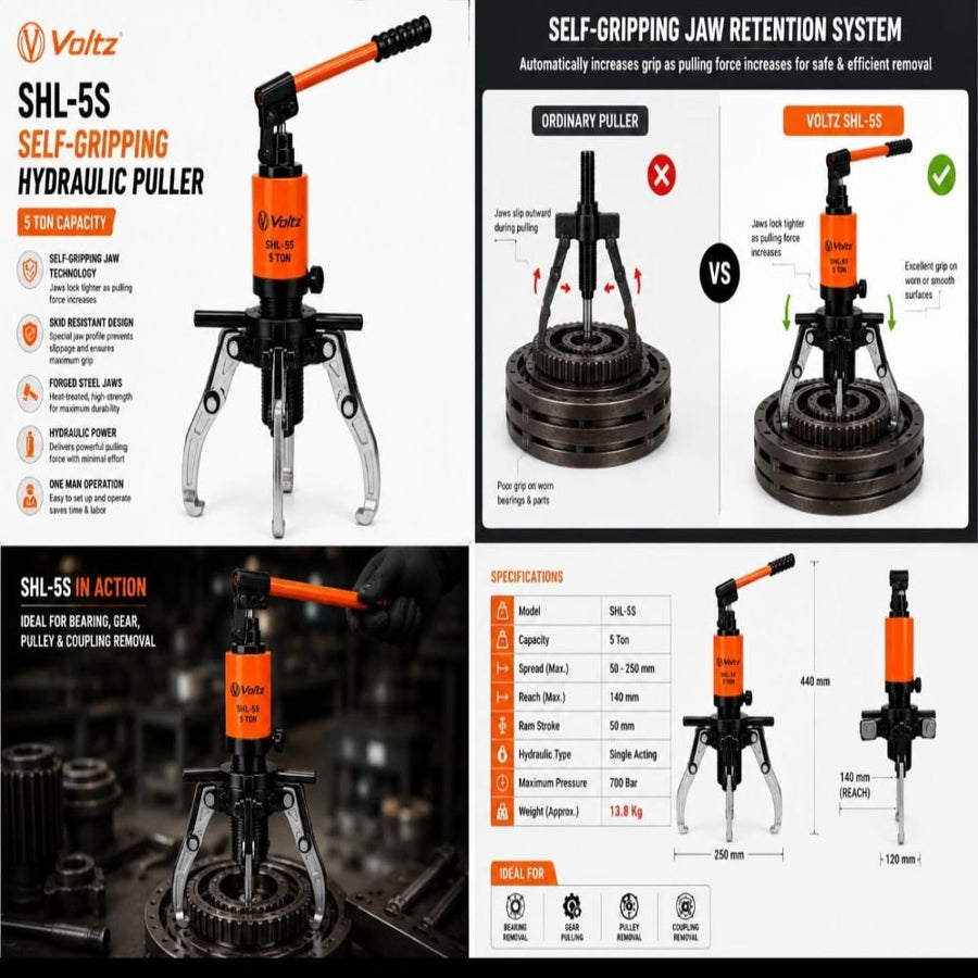 VOLTZ SHL-5S Hydraulic Puller – 5 Ton Bearing, Gear & Pulley Puller