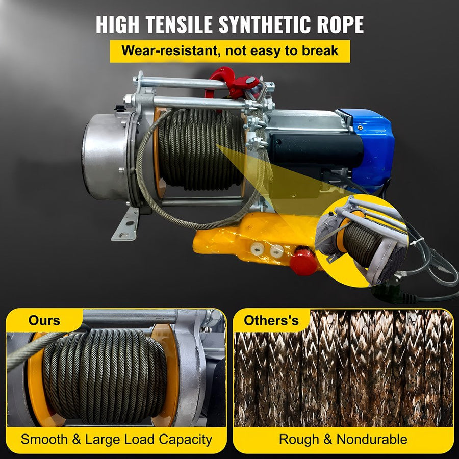 VOLTZ CD-K1-1000KG 30Mtr Material Lifting Electric Winch Heavy Duty Winch with 8mm wire rope Industrial Use Remote Control Electric Winch (500-1000kg)