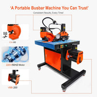 VOLTZ VZB-200 Pro Portable 3 in 1 Busbar Processing Machines Ultra-High Pressure Hydraulic Pumps Single Phase 750W Multi-Functional Carbon Steel, Alloy, Copper, Stainless Steel Cut/Punch/Banding Machine