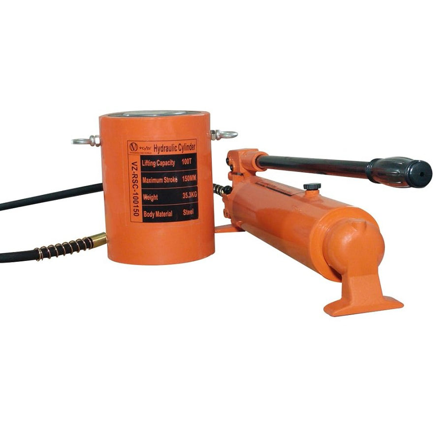 VOLTZ VZ-RSC-100150 Hydraulic Lifting Jack with CP 700A Hydraulic Pump Single Acting Ram 150mm Lifting Hydraulic Cylinder Jack Solid with Hand Pump 100 TON