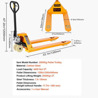 VOLTZ PT-2.5 Ton Hydraulic Hand Pallet Truck 2500kg Lift Height 200mm, Fork Size 1350x540x1200mm Heavy Duty 3 Stage Lever Manual Use for Warehouse, Factory Operations