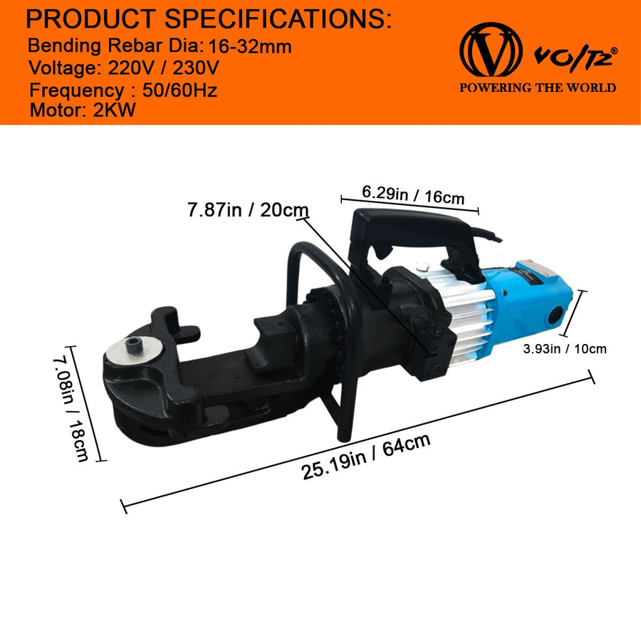 VOLTZ RB-32 Hydraulic Rebar Benders & Straightener Heavy duty 220V, 16-32 MM Hand Hold Portable Rebar Bender, Bar Bending Machine for Rebar, Steel Bar, Steel Rod