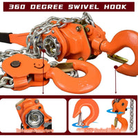 VOLTZ VZ-0.75 Ton x 3m Rachet Lever Chain Hoist Block Cap Rachet Puller Hoist (Orange, 0.75 Ton and 3M)