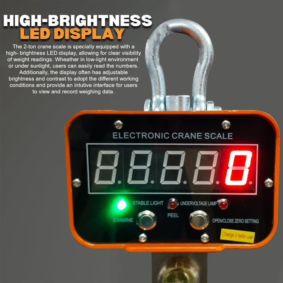 VOLTZ 1 Ton Mini Crane Scale, Hanging Scale Industrial Light Duty, Digital Crane Scale with Remote Control, Hardened Nylon case & LED Screen, 2200 lbs/1000 kg,High Precision for Construction, Factory, Farm