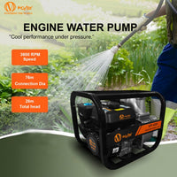 VOLTZ VP-40X Gasoline Engine Water Pump, 3 in/80MM, 7HP/212cc High Pressure 4-Stroke Power Engine With 98 Ft Max Suction Port Cast Iron 3600 RPM Water Pump