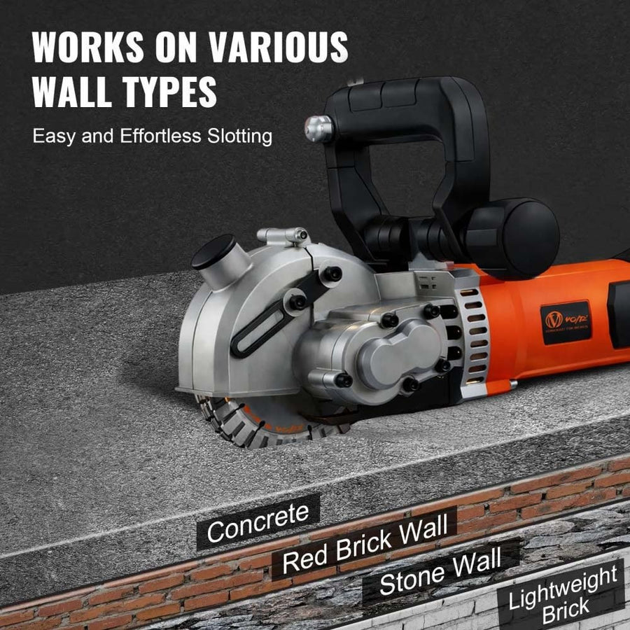 VOLTZ 125 Wall Chaser 4200W Groove Cutting Machine Wall Groove Slotting Machine Electric Brick Wall Chaser for Brick Granite Marble Concrete Cutter Notcher Groover 220V