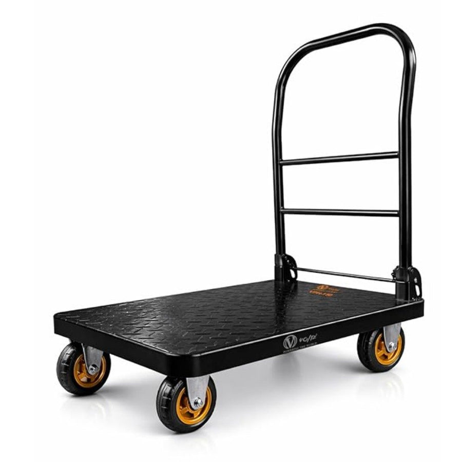 Voltz VZ-VPH 150 Steel Platform Trolley 150kg Load Capacity Heavy Duty Steel Platform Trolley with 360° Swivel Wheels  Foldable Handle Industrial Warehouse Moving Cart