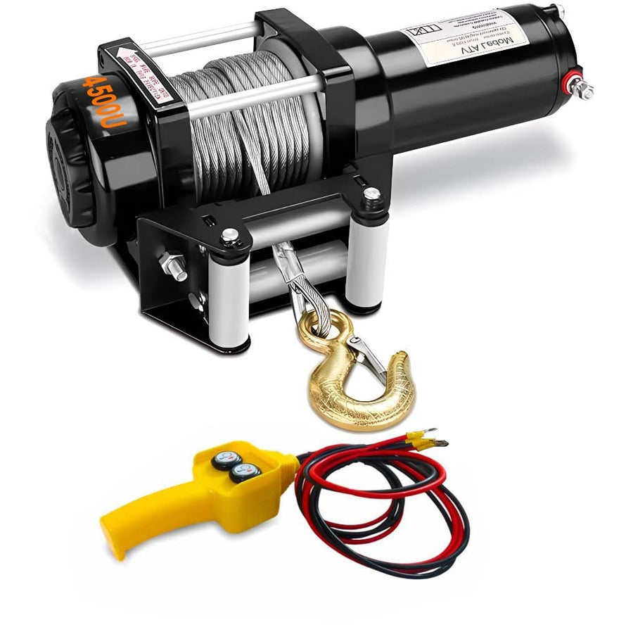 VOLTZ EWS-4500U12V Electric winch with steel rope (2041kg) single line, battery-operated Remote control Cable (10M)/5.3mm alloy steel